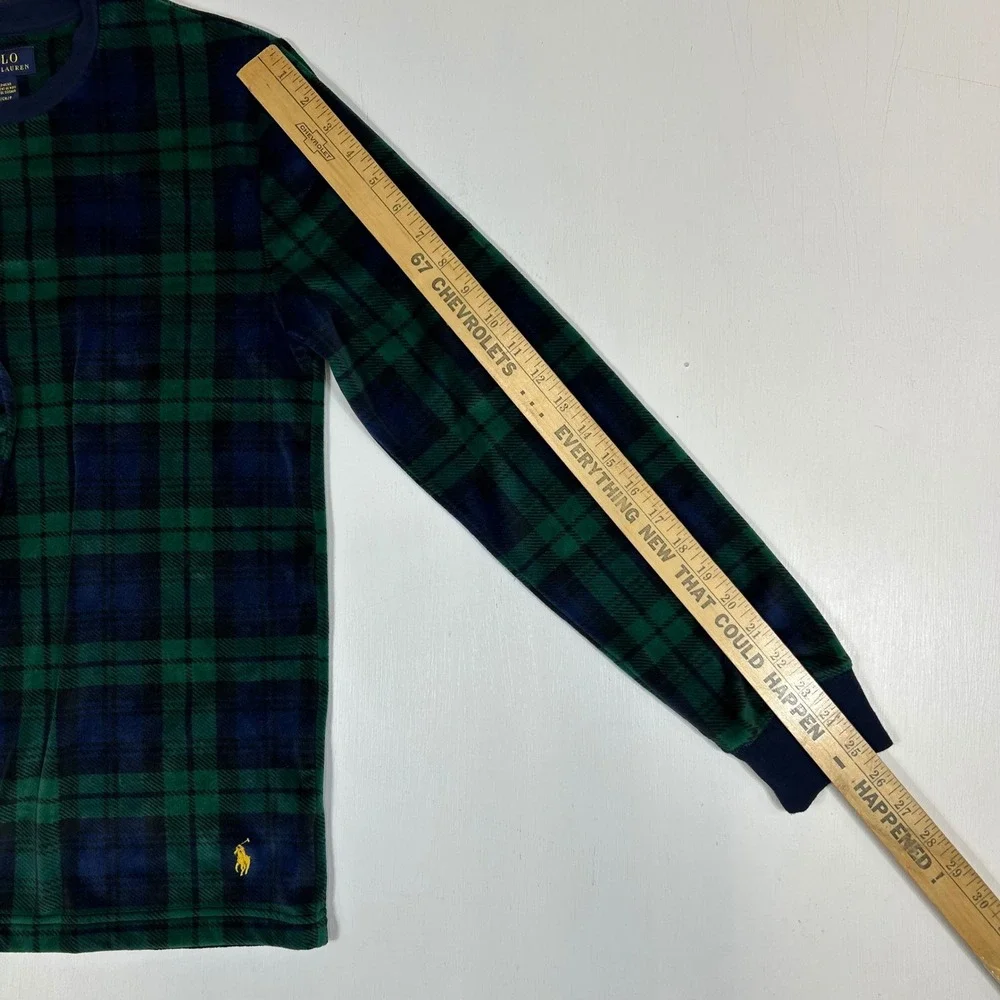 Polo Ralph Lauren Mens Small Black Watch Plaid Fleece Sleepwear Top Green Blue